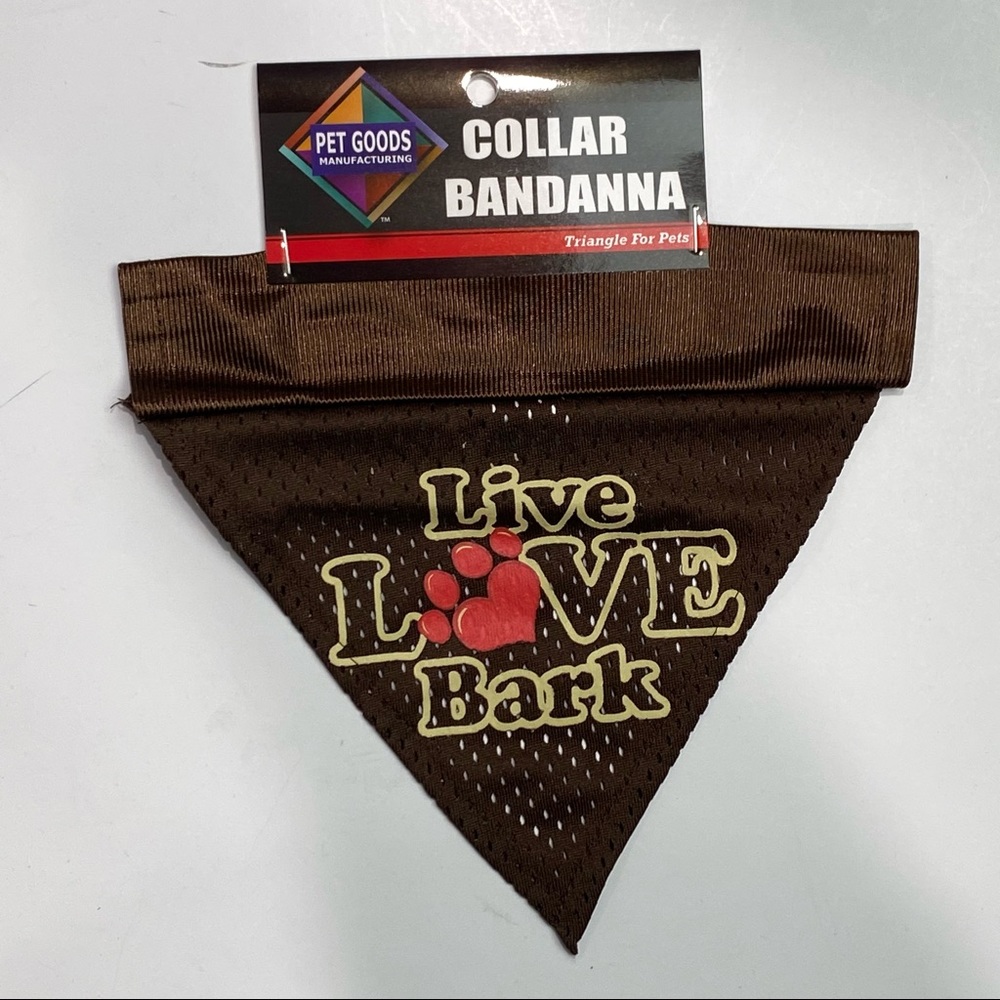 Dog Collar Bandana “Live Love Bark” in brown - slips over dog collar New